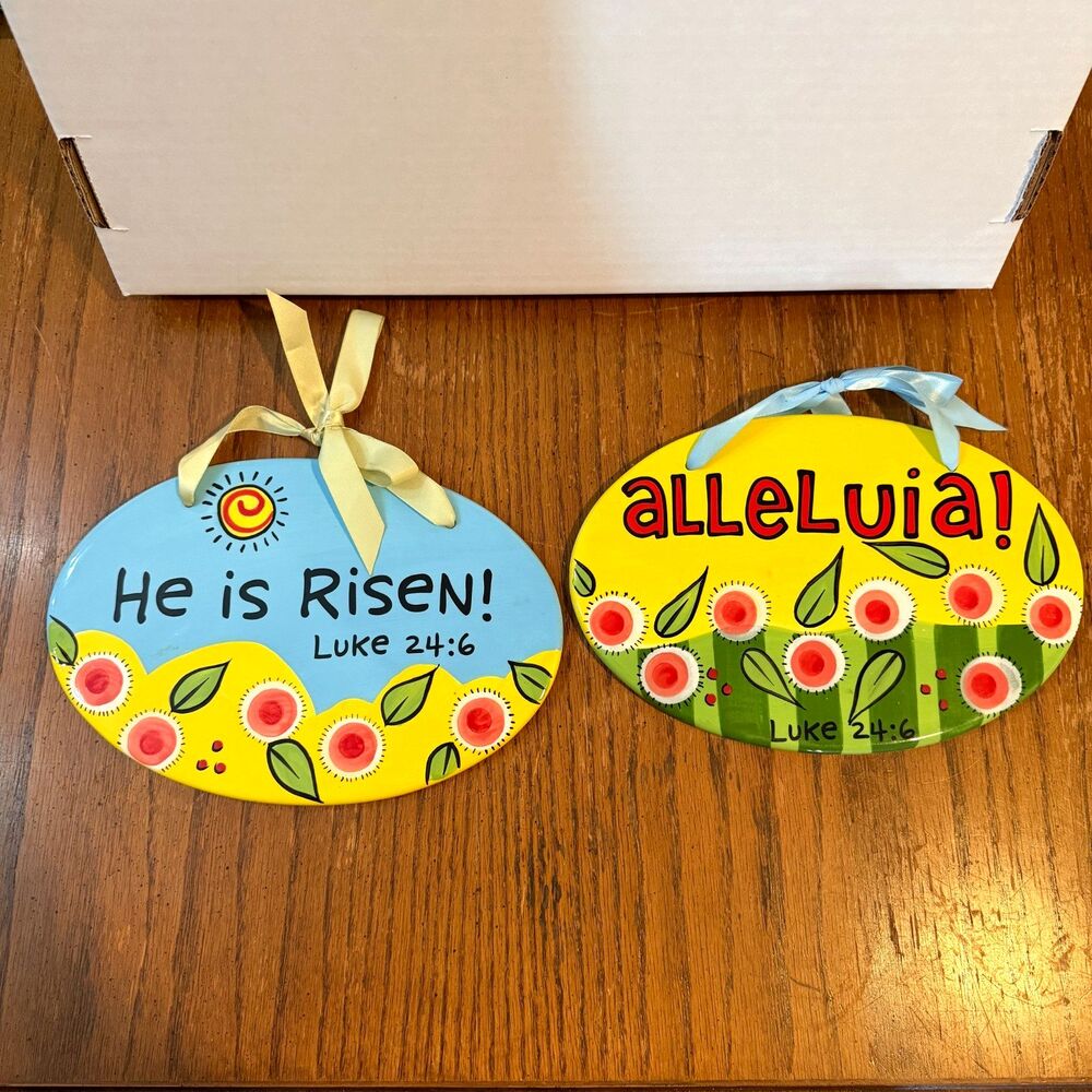 Our Name Is Mud Easter Wall Plaques Pair He Is Risen Alleluia Lorrie Veasey